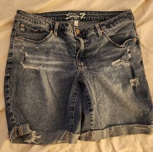 Signature Women's Ripped Jean Shorts - Dark Blue Worn Once